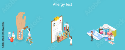 3D Isometric Flat Vector Conceptual Illustration of Allergy Testing and Treatment, Healthcare and Medicine