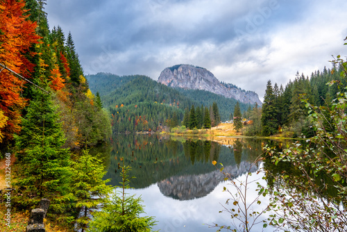 Red Lake and Suhard Peak at fall, Transylvania, Romania