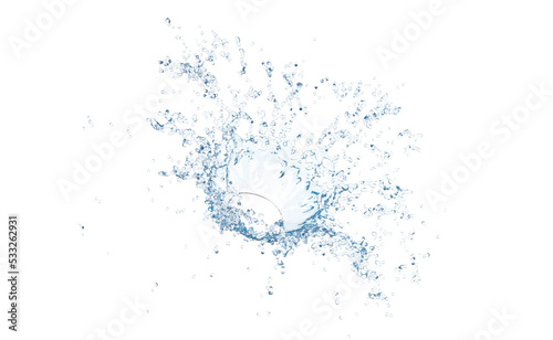 3d clear blue water scattered around, water splash transparent,. 3d render illustration