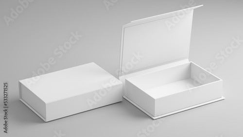 White folding gift box - Opened and closed gift box. 3d rendering mock up.