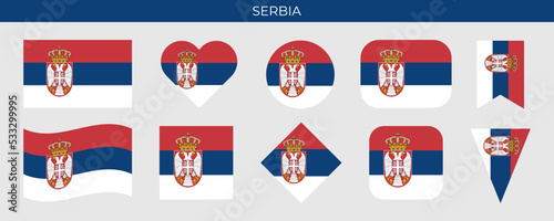 Serbia flag set. Vector illustration isolated on white background