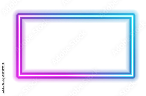 Neon frame, vibrant colored glowing neon frame with transparent background