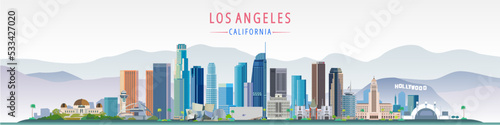 Los Angeles city skyline vector illustration, California United States. 