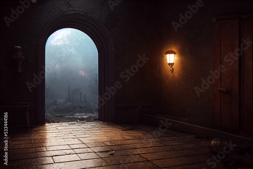gateway to abandoned land fantasy surreal 3d illustration