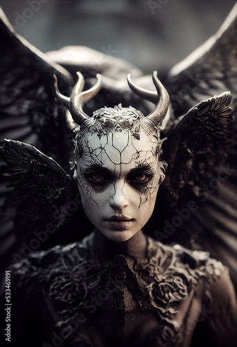 Evil witch with horns and wings