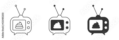 Shit on the TV. TV icon with shit symbol inside. Vector illustration.