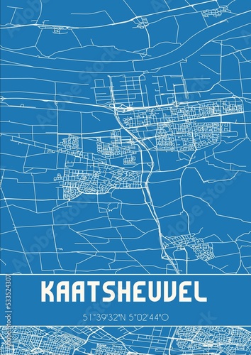Blueprint of the map of Kaatsheuvel located in Noord-Brabant the Netherlands.