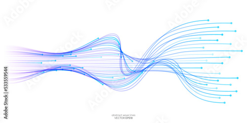 Vector abstract light lines wavy flowing dynamic in colorful gradient blue purple pink isolated on white background for concept of AI technology, digital, communication, 5G, science, music