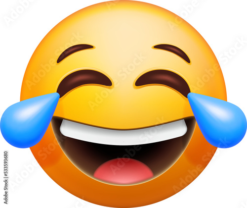 3D Yellow Laugh Emoticon with Tears