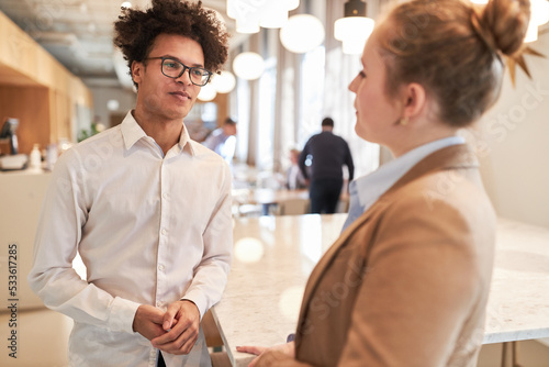 Business woman and startup founder having casual small talk i