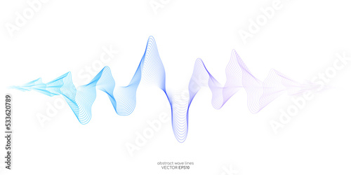 Abstract wave lines pattern dynamic flowing colorful gradient blue purple isolated on white background. Vector illustration design element in concept of music, party, technology, modern.