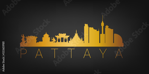 Pattaya City, Bang Lamung District, Chon Buri, Thailand Gold Skyline City Silhouette Vector. Golden Design Luxury Style Icon Symbols. Travel and Tourism Famous Buildings.
