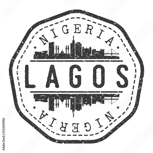 Lagos, Nigeria Stamp Skyline Postmark. Silhouette Postal Passport. City Round Vector Icon. Vintage Postage Design.