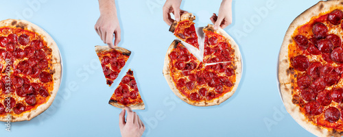Delicious pepperoni pizza. View from above. Cut out the background. Place for text.