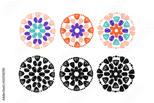 Round motifs set. Granny circle crochet patterns.