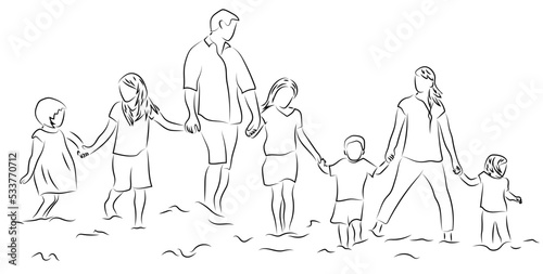 Familie im Wasser Zeichnung Vektor Grafik| Family in Water Drawning Vector Graphic | Lineart