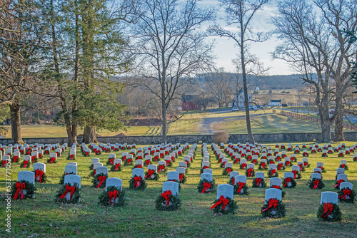 Christmas Wreaths on gravestones, Gettysburg's Soldiers' National Cemetery, Gettysburg, PA.