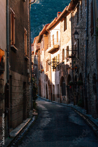 Villefranche-de-Conflent, France, 7 November 2017: A street of Villefranche-de-Conflent, Occitanie, France