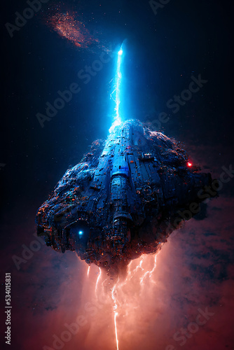 massive futuristic starship preparing to enter a rift in space, generative ai