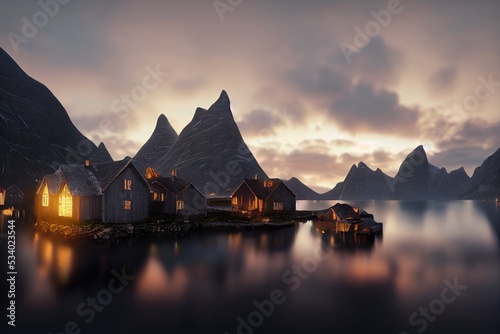 This is a 3D illustration of Reine in Norway.