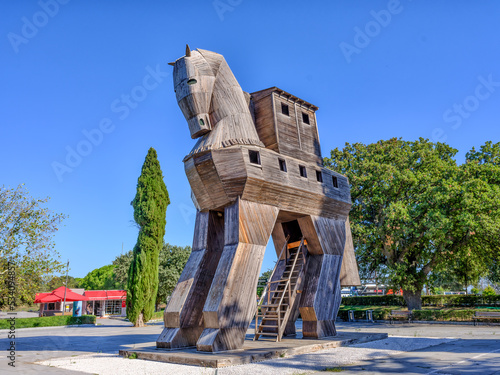 replica of legendary wooden trojan horse of troy at Troy National Park Turkey