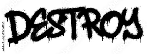 Spray Painted Graffiti Destroy Word Sprayed isolated with a white background. graffiti font Destroy with over spray in black over white. Vector illustration.