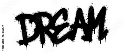 Spray Painted Graffiti dream Word Sprayed isolated with a white background. graffiti font Dream with over spray in black over white. Vector illustration.