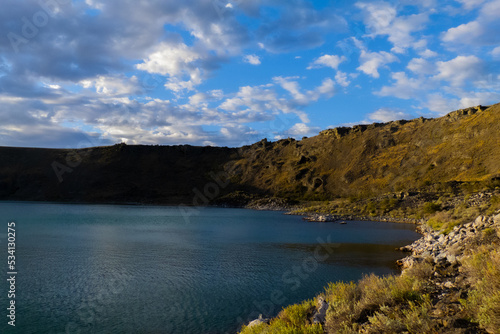 beautiful view of the landscape of the Blue Lagoon from within the crater of the inactive volcano, phreatic type, located in the province of Santa Cruz, Argentina