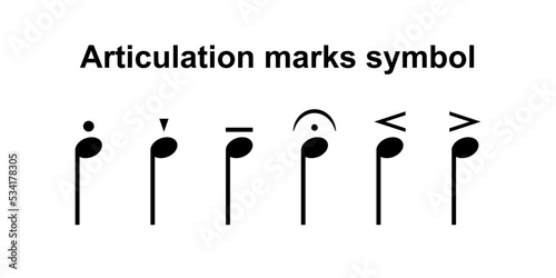 Articulation marks symbol musical notation vector isolated on white background. Music notes.