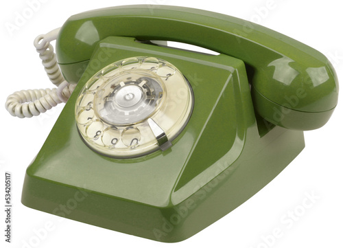 Dark green vintage table telephone isolated