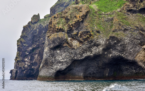 Elephant Rock (Halldórsskora in Icelandic), is quirky rock formation shaped like an elephant head on the coastline of Heimaey, the largest island in the Vestmannaeyjar archipelago.