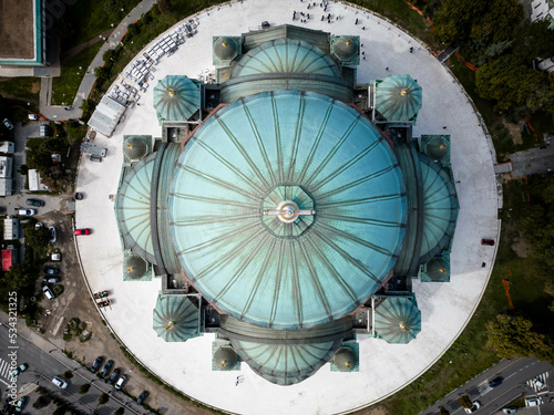 aerial top down view of saint sava temple dome cathedral