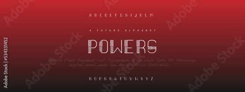 POWERS Sports minimal tech font letter set. Luxury vector typeface for company. Modern gaming fonts logo design.