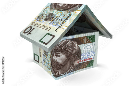 Domek złożony z banknotów 10 PLN