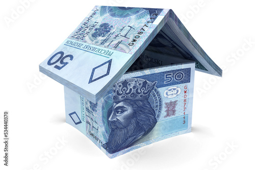 Domek złożony z banknotów 50 PLN