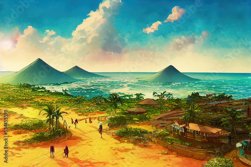 Comoros , anime style, day time anime. High quality illustration