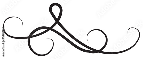 Calligraphic design with black thin line. PNG with transparent background.