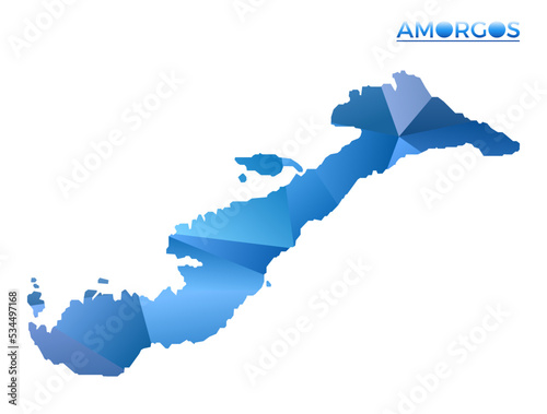 Vector polygonal Amorgos map. Vibrant geometric island in low poly style. Captivating illustration for your infographics. Technology, internet, network concept.