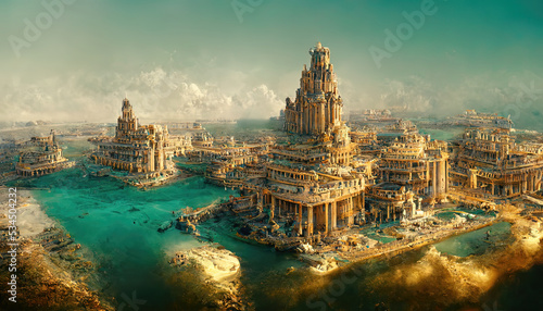 Atlantis, the lost underwater city. 3D illustration. 