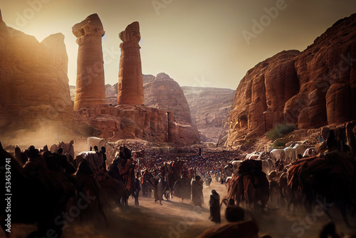 AI generated image of Old Testament exodus - Israelites of Egypt with Moses prophet leading people from slavery