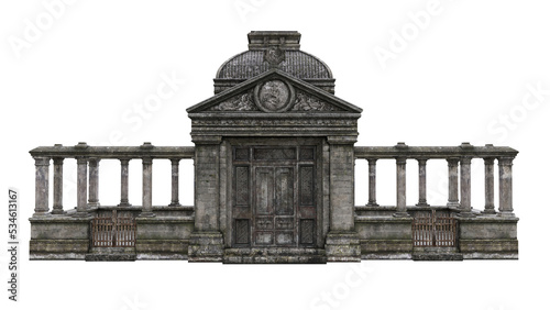Old stone mausoleum tomb building. 3D rendering isolated.