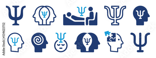 Psychology icon set. Uppercase Psi symbol vector illustration. Psychotherapy or mental health concept.