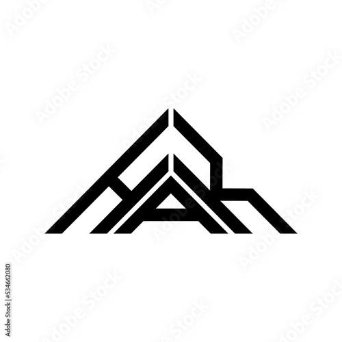 HAK letter logo creative design with vector graphic, HAK simple and modern logo in triangle shape.