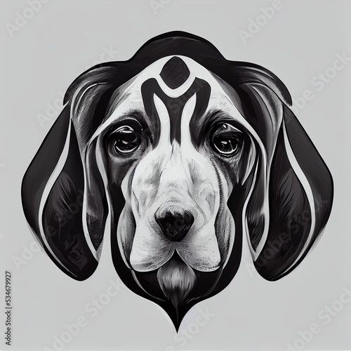 tattoo, basset hound , vector image, black and white