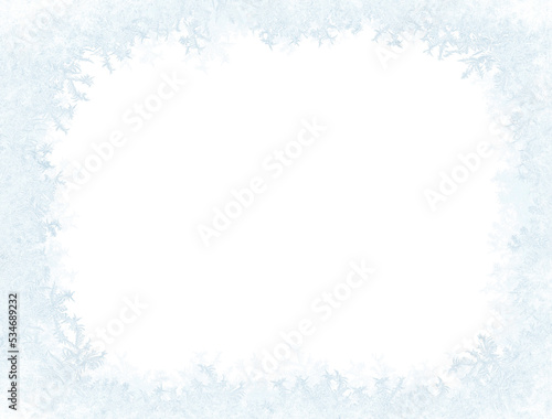 Frostwork. Decorative ice crystals frame on transparent background