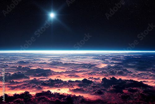 Beautiful View from space to the planet Earth background. 3D rendering