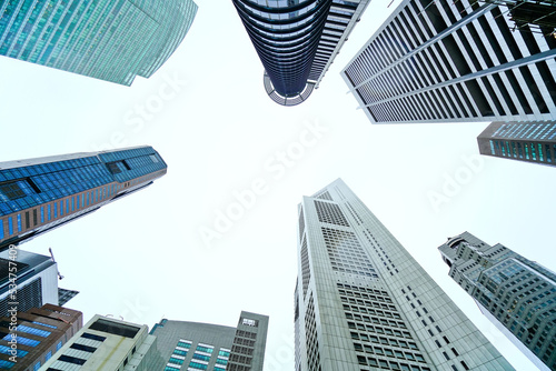 View of the office buildings in the financial district in Singapore. 