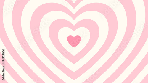 Groovy background. Tunnel of Concentric hearts. Romantic cute illustration. Trendy girly preppy design.