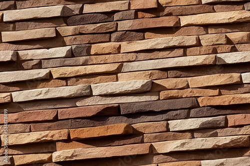 Seamless texture wall stone sandstone with shadows and deep texture. background of clinker tiles or bricks on the wall in the form of wild stone. Panorama beige and brown tones with shadows and deep