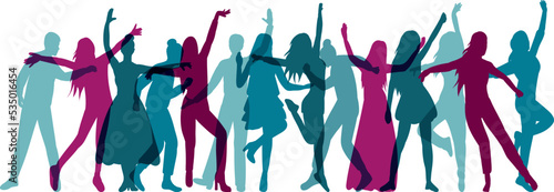 people dancing crowd silhouette on white background isolated